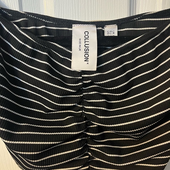 NEVER WORN- Collusion- long sleeve black and white stripe crop top - Picture 3 of 5